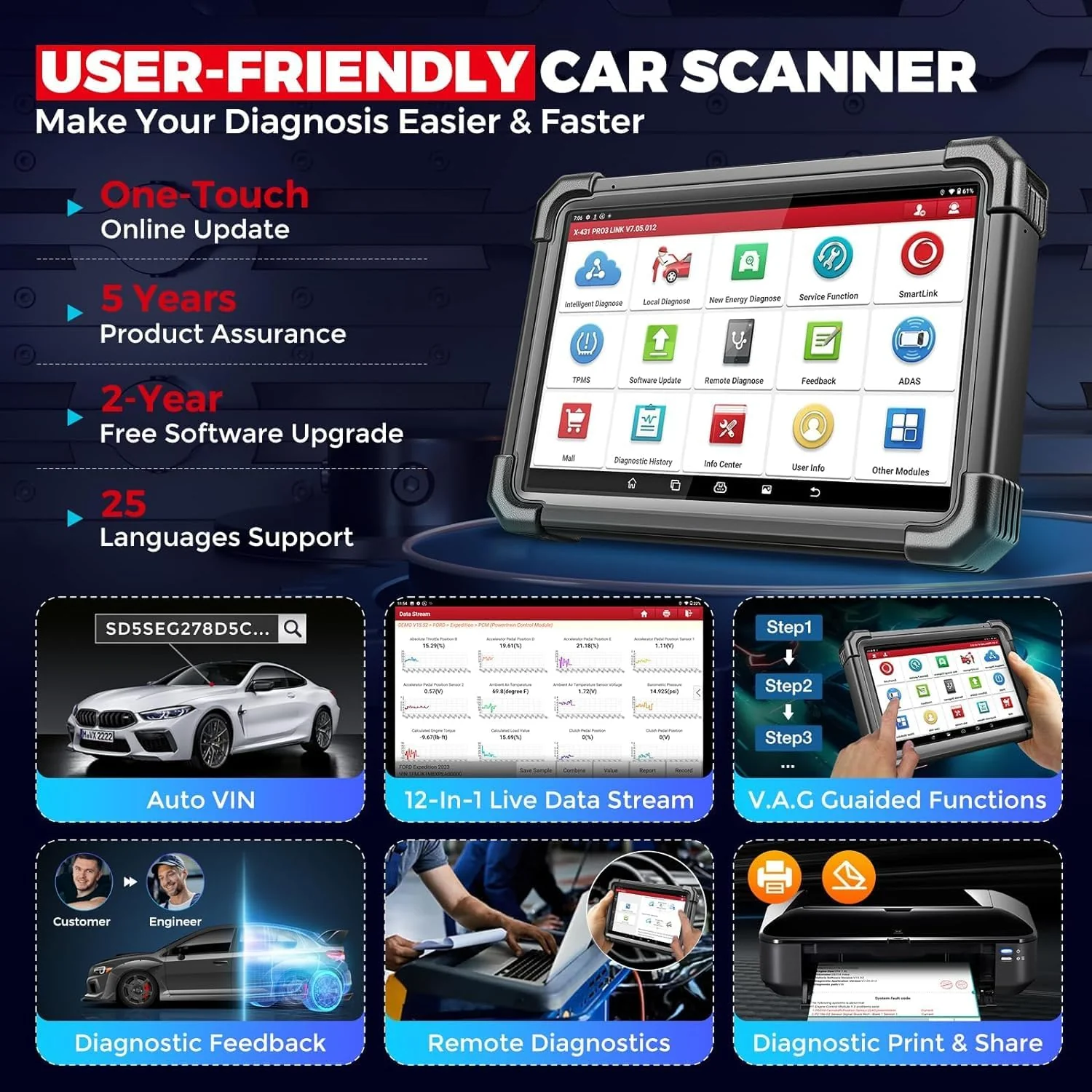 [2023 New] Launch X431 PRO3S+HDIII,Diesel&Gasoline Bidirectional Diagnostic Scan Tool,Cars&Heavy Duty Trucks All Systems Scanner,Key Program,ECU Coding,50+Service,Cars&Trucks Connector Kits - Image 8