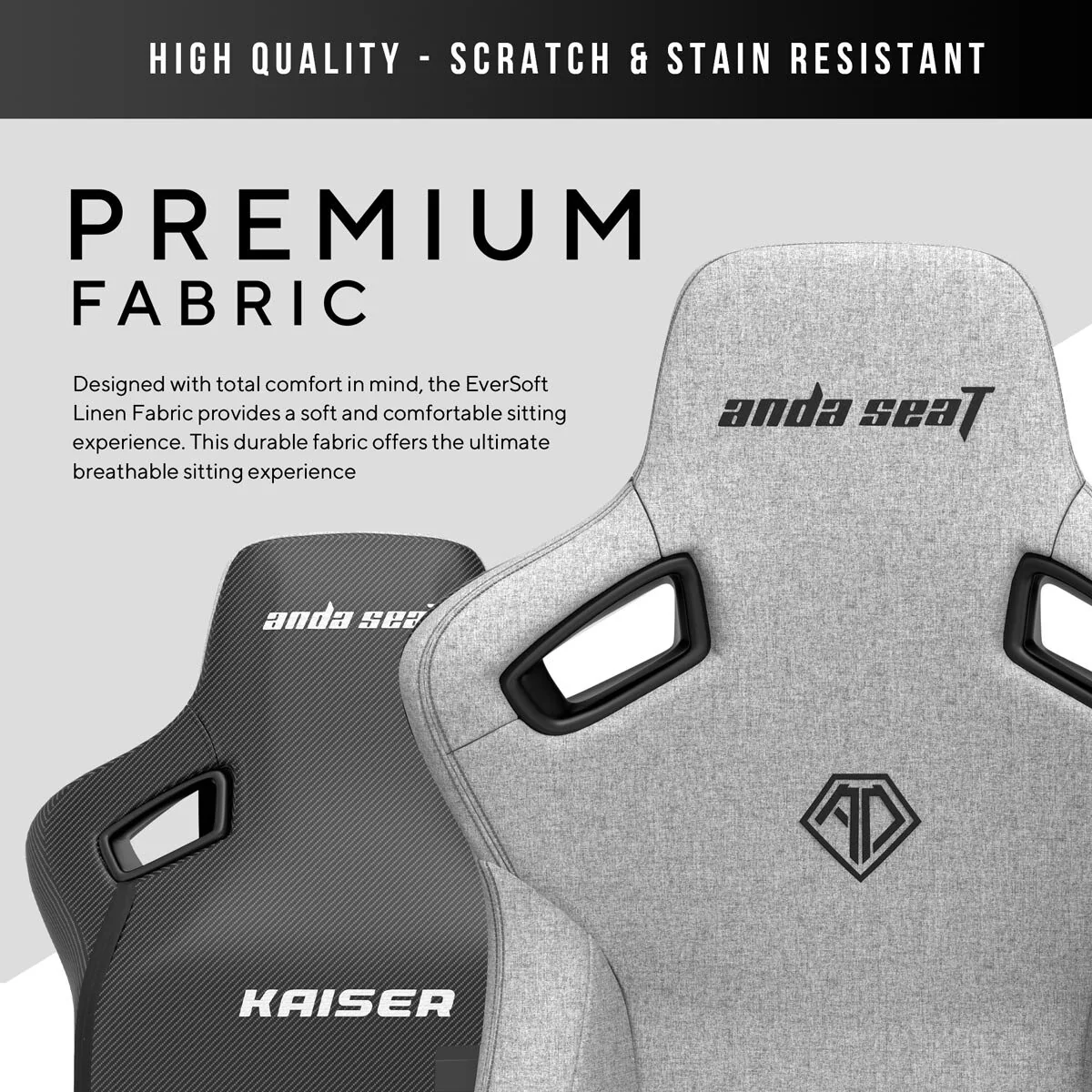 Anda seaT Kaiser Series 3 Large Fabric Gaming Chair, Grey - Image 5