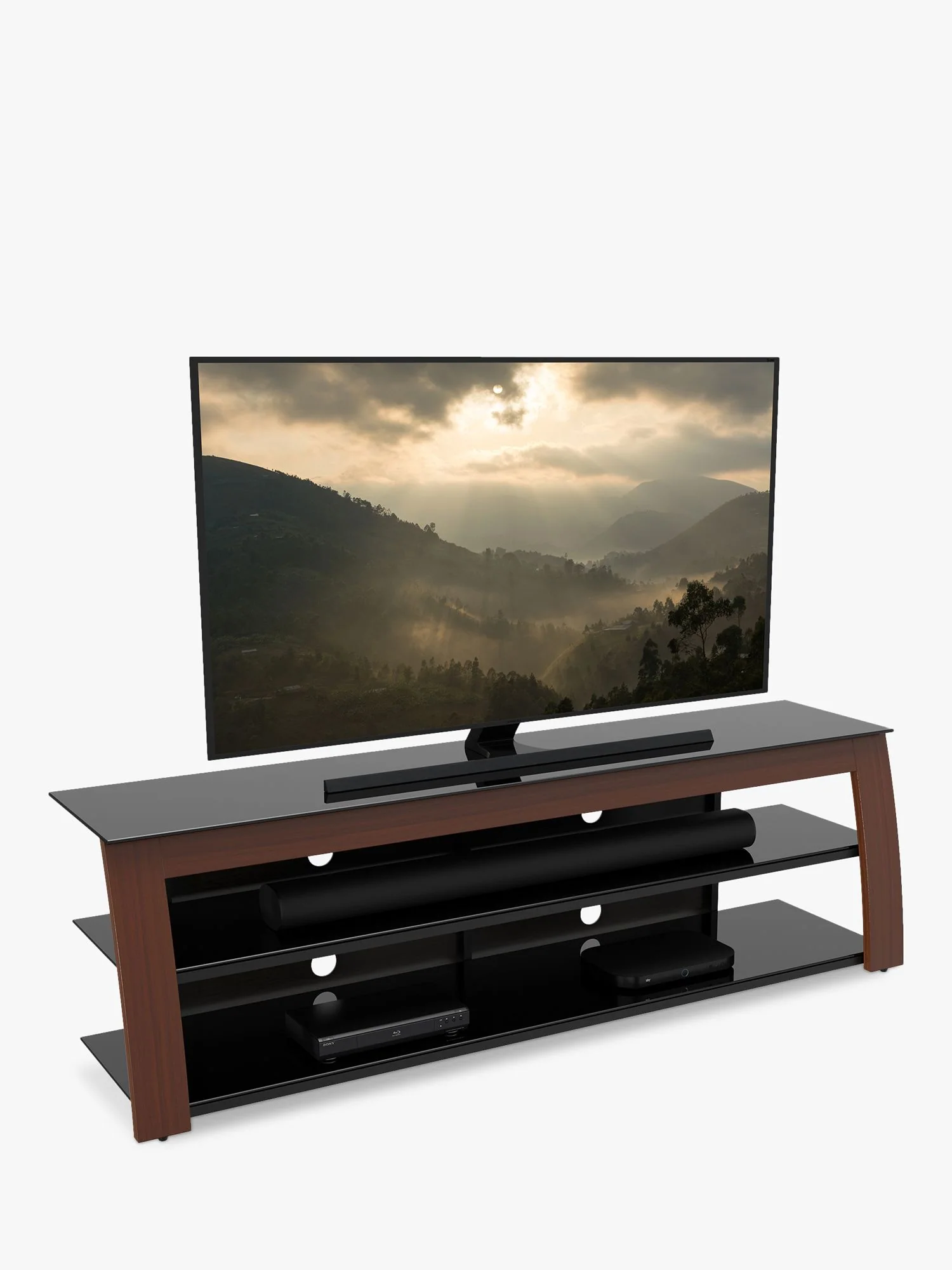 AVF Kivu 1800 TV Stand for TVs up to 90", Walnut & Black Glass - Image 2