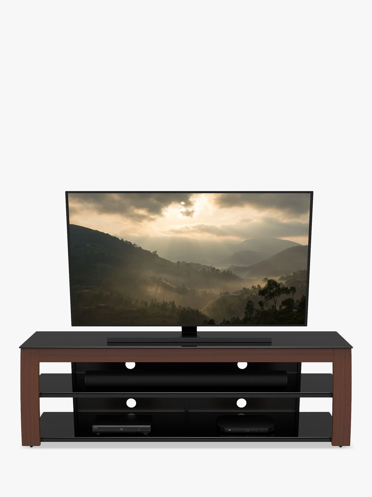 AVF Kivu 1800 TV Stand for TVs up to 90", Walnut & Black Glass - Image 3
