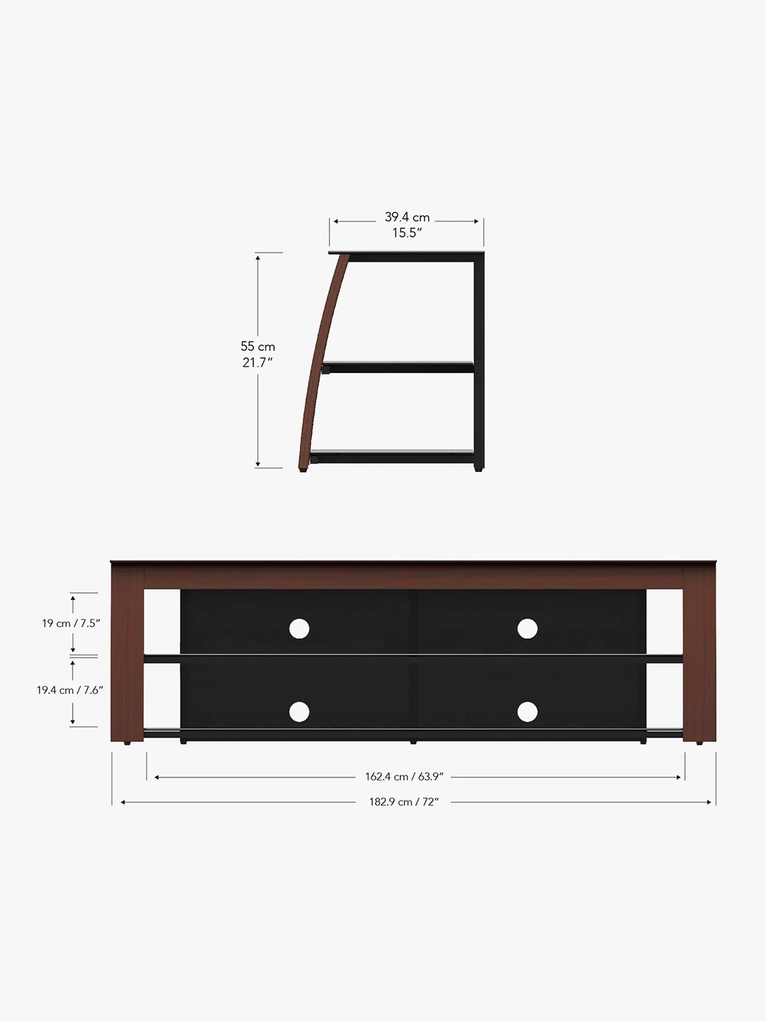 AVF Kivu 1800 TV Stand for TVs up to 90", Walnut & Black Glass - Image 5