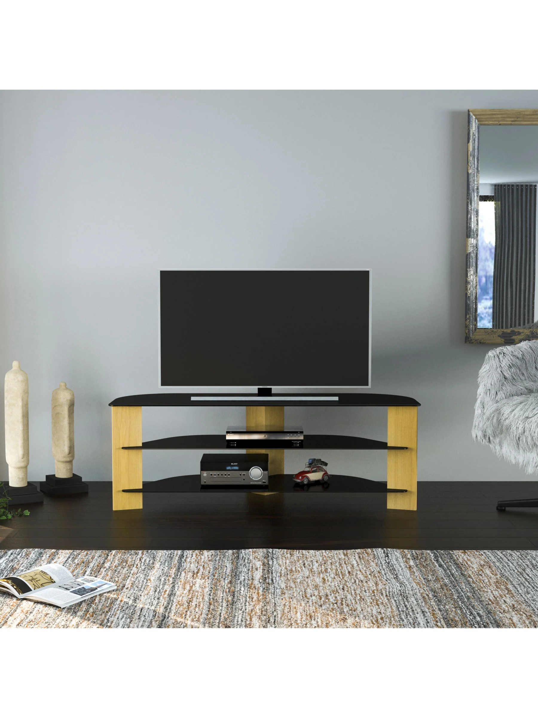 AVF Varano 1300 Corner TV Stand for TVs up to 65", Oak/Black Glass - Image 10