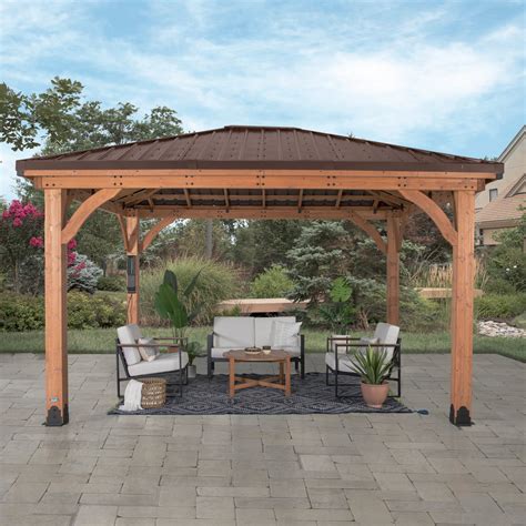 TieDex Garden Structures Barrington Gazebo Sideyard Discover 14×10 Barrington Gazebo – 100% Cedar Wood Pavilion with Heavy-Duty Steel Hip Roof, All-Weather Resistant, Built-In PowerPort™, Easy Assembly, Outdoor Garden Shelter, 5-Year Warranty