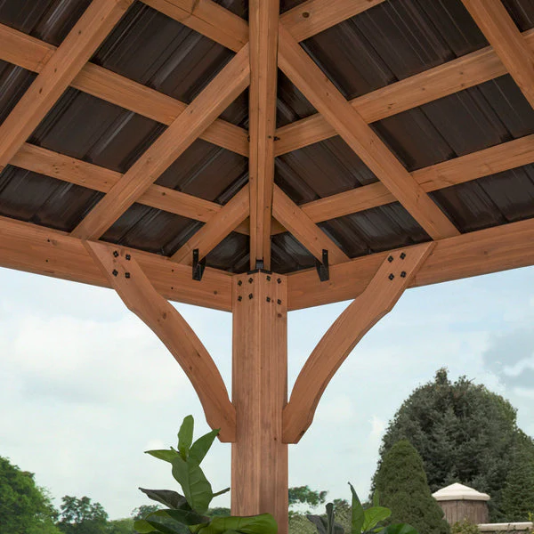 TieDex Garden Structures Barrington Gazebo 3.7 × 3.0 m – Cedar Wood Frame with Heavy-Duty Galvanised Steel Hip Roof - Image 3