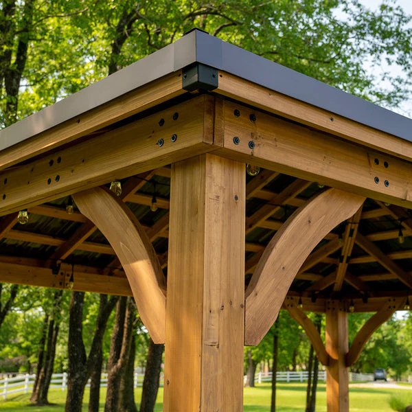 Sideyard Brrington Gazebo 4.9m x 3.7m, Cedar Wood Frame with Heavy-Duty Steel Hip Roof, Pro-Tect™ Tested, Pre-Stained, Easy Assembly, 5-Year Warranty - Image 4