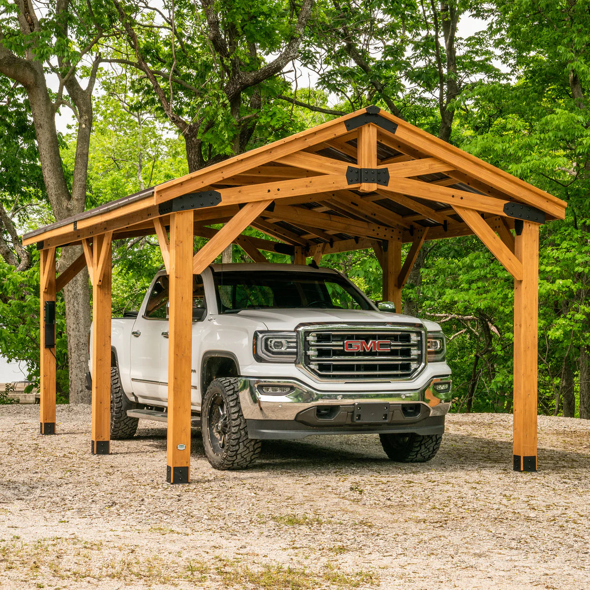 TieDex Garden Structures Norwood Carport/Gazebo 6.1 × 3.7 m (20 × 12 ft) – Cedar Wood Frame with Heavy-Duty Steel Peak Roof