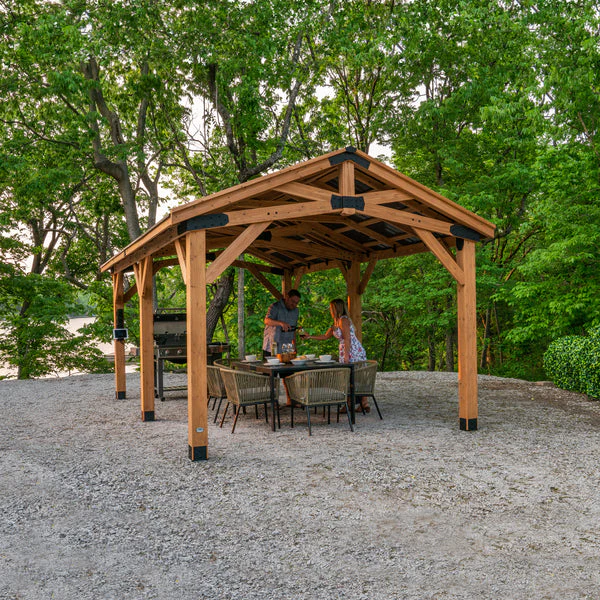 TieDex Garden Structures Norwood Carport/Gazebo 6.1 × 3.7 m (20 × 12 ft) – Cedar Wood Frame with Heavy-Duty Steel Peak Roof - Image 2