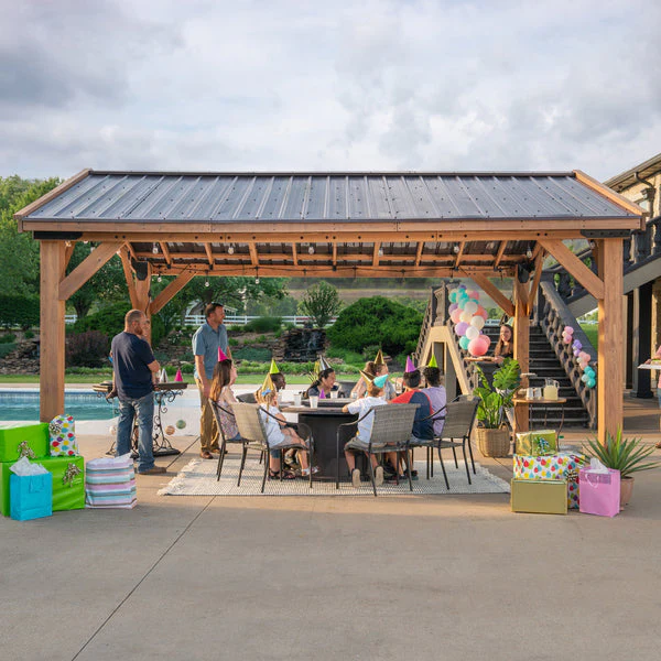 TieDex Garden Structures Norwood Gazebo 16×12 ft (4.9×3.6 m) – Cedar Wood Frame, Heavy-Duty Steel Peak Roof, PowerPort™, Pro-Tect™ Tested, Easy Assembly, 5-Year Warranty - Image 2
