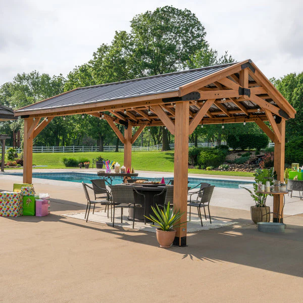 TieDex Garden Structures Norwood Gazebo 16×12 ft (4.9×3.6 m) – Cedar Wood Frame, Heavy-Duty Steel Peak Roof, PowerPort™, Pro-Tect™ Tested, Easy Assembly, 5-Year Warranty - Image 3