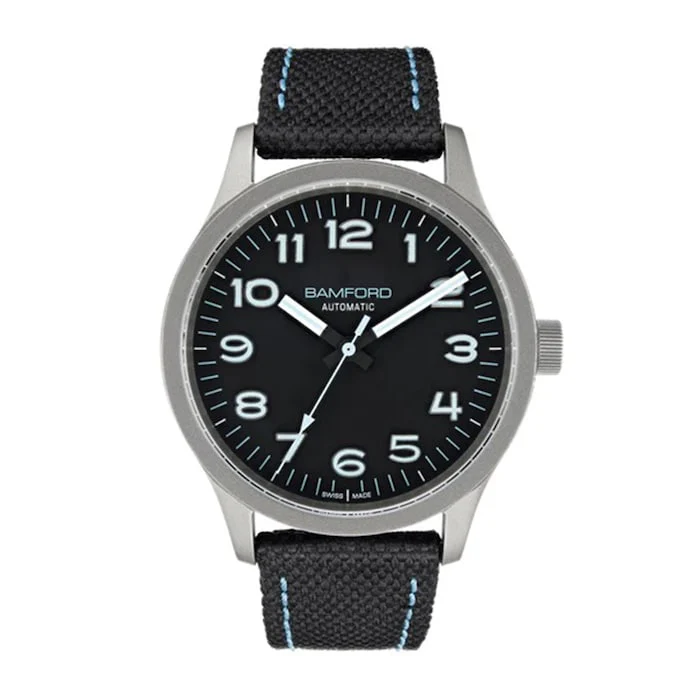Bamford Automatic 39mm Men’s Watch with Black Material Dial, Titanium Case, 100m Water Resistant / B80-MOD-BLK-AQU