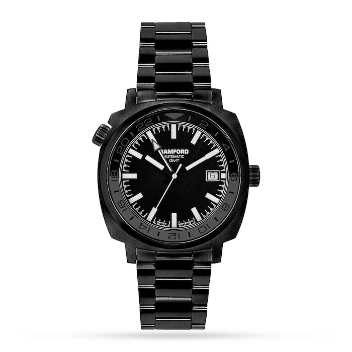 Bamford Automatic Men’s Watch with Black Material Dial, Stainless Steel Case & Bracelet, 100m Water Resistant / GMT-BLK-PREDATOR
