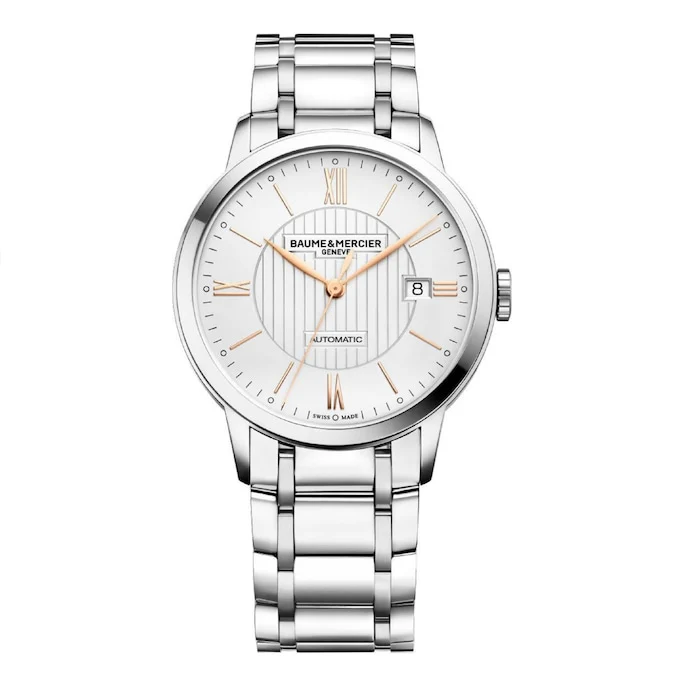 Baume & Mercier Automatic 40mm Men’s Watch with Silver Material Dial, Stainless Steel Case & Bracelet, 50m Water Resistant / M0A10374