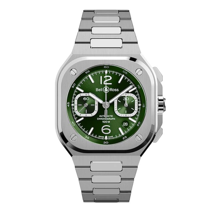Bell & Ross Automatic 42mm Men’s Watch with Green Material Dial, Stainless Steel Case & Bracelet, 100m Water Resistant / BR05C-GN-ST/SST