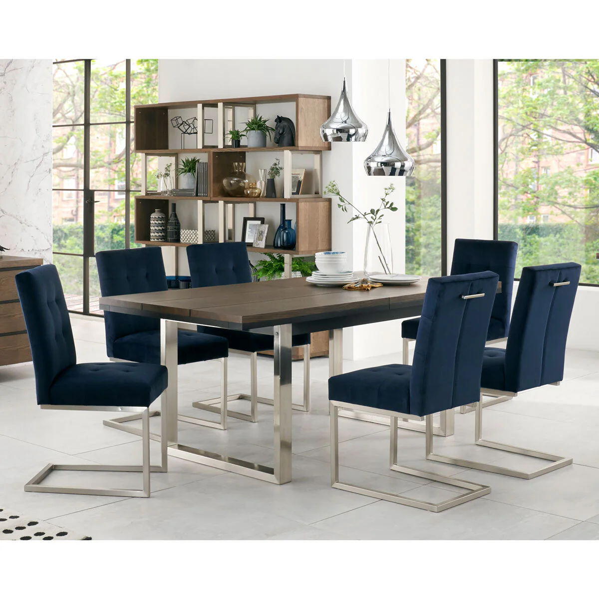 Bentley Designs Tivoli Navy Velvet Cantilever Dining Chair, 2 Pack - Image 5
