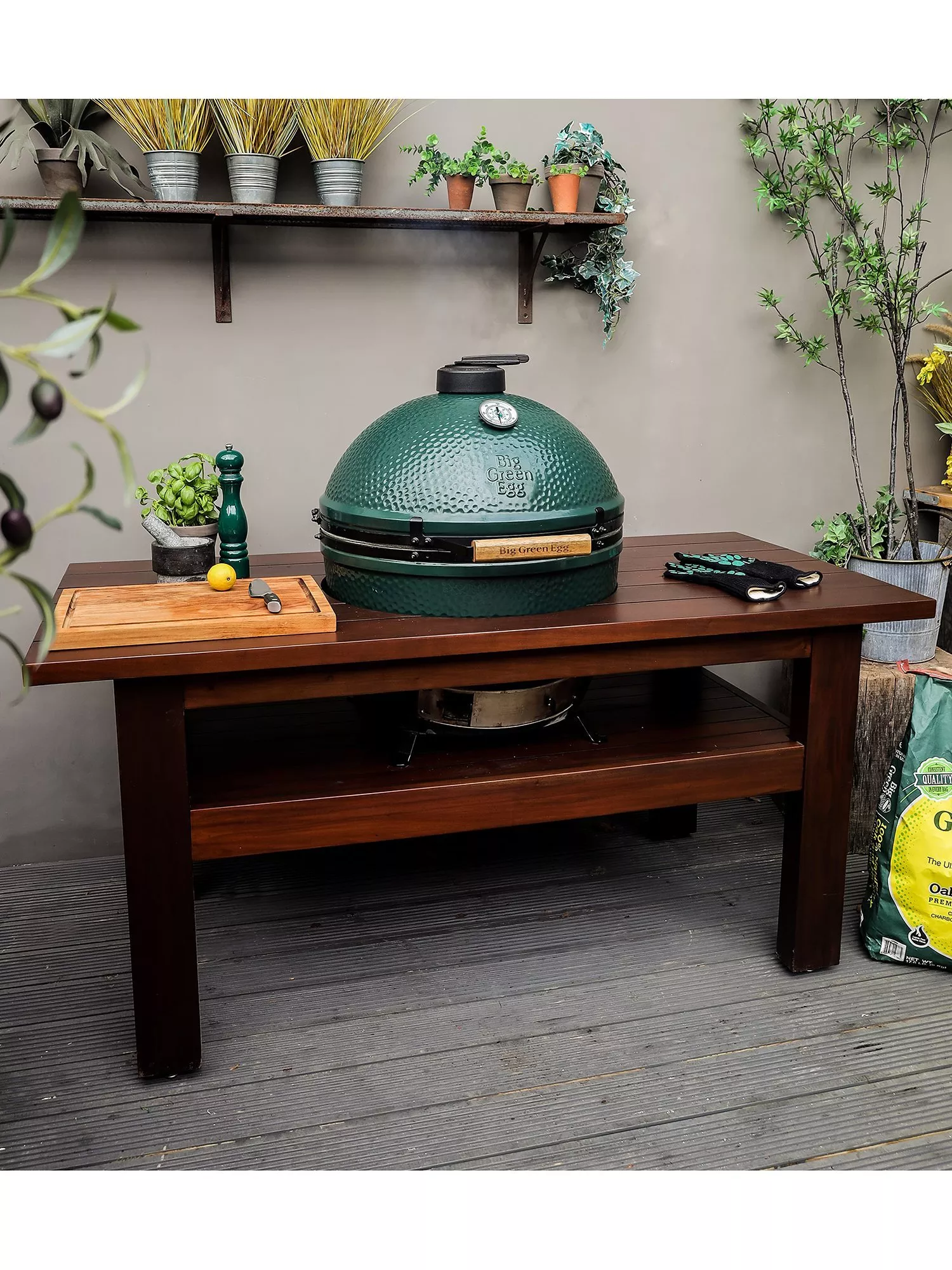 Big Green Egg Extra Large Egg BBQ & Mahogany Wood Table Bundle with ConvEGGtor & Cover - Image 2