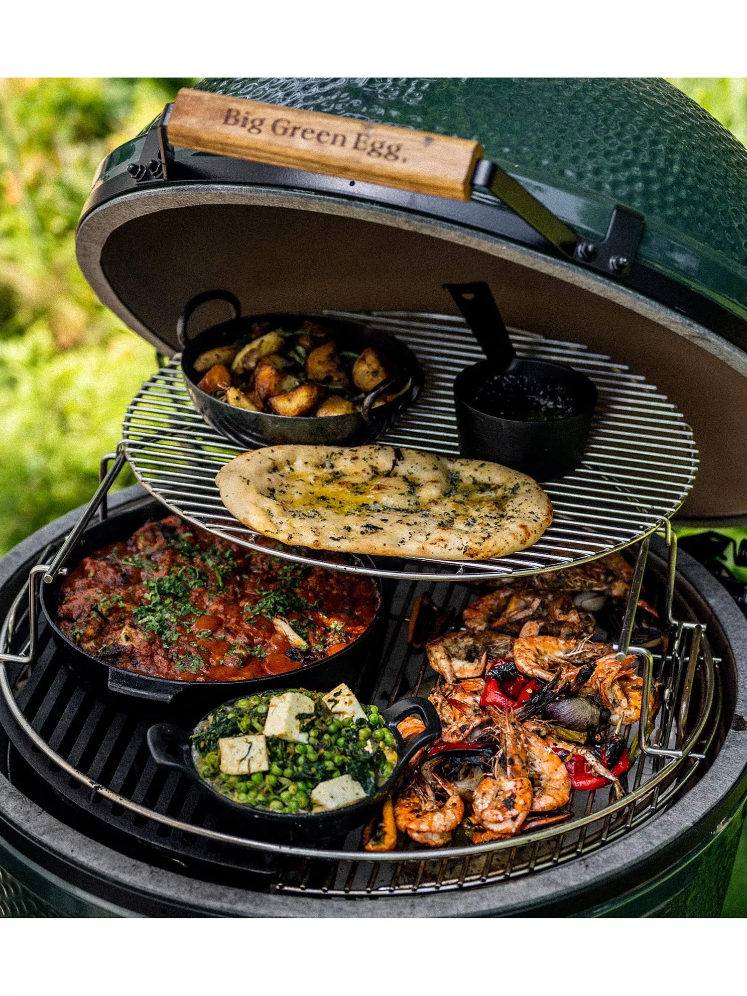 Big Green Egg Extra Large Egg BBQ & Mahogany Wood Table Bundle with ConvEGGtor & Cover - Image 5