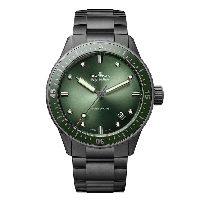 Blancpain Automatic Men’s Watch with Green Material Dial, Ceramic Case, 300m Water Resistant / 5000-0153-01S