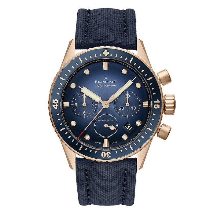Blancpain Fifty Fathoms Bathyscaphe Flyback Chronograph 43mm Mens Watch Blue Luxury Watch Swiss Made Highâ Precision Movement Sapphire Crystal 5200-3640-O52A