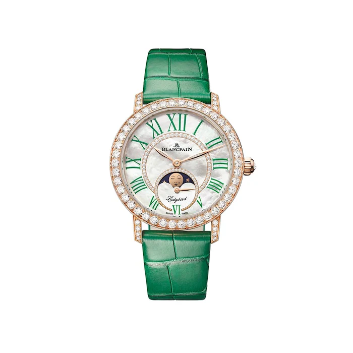 Blancpain Ladybird Colours Phases de Lune 34.9mm 18ct Red Gold Ladies Watch Forest Green 3662B 2954 55A