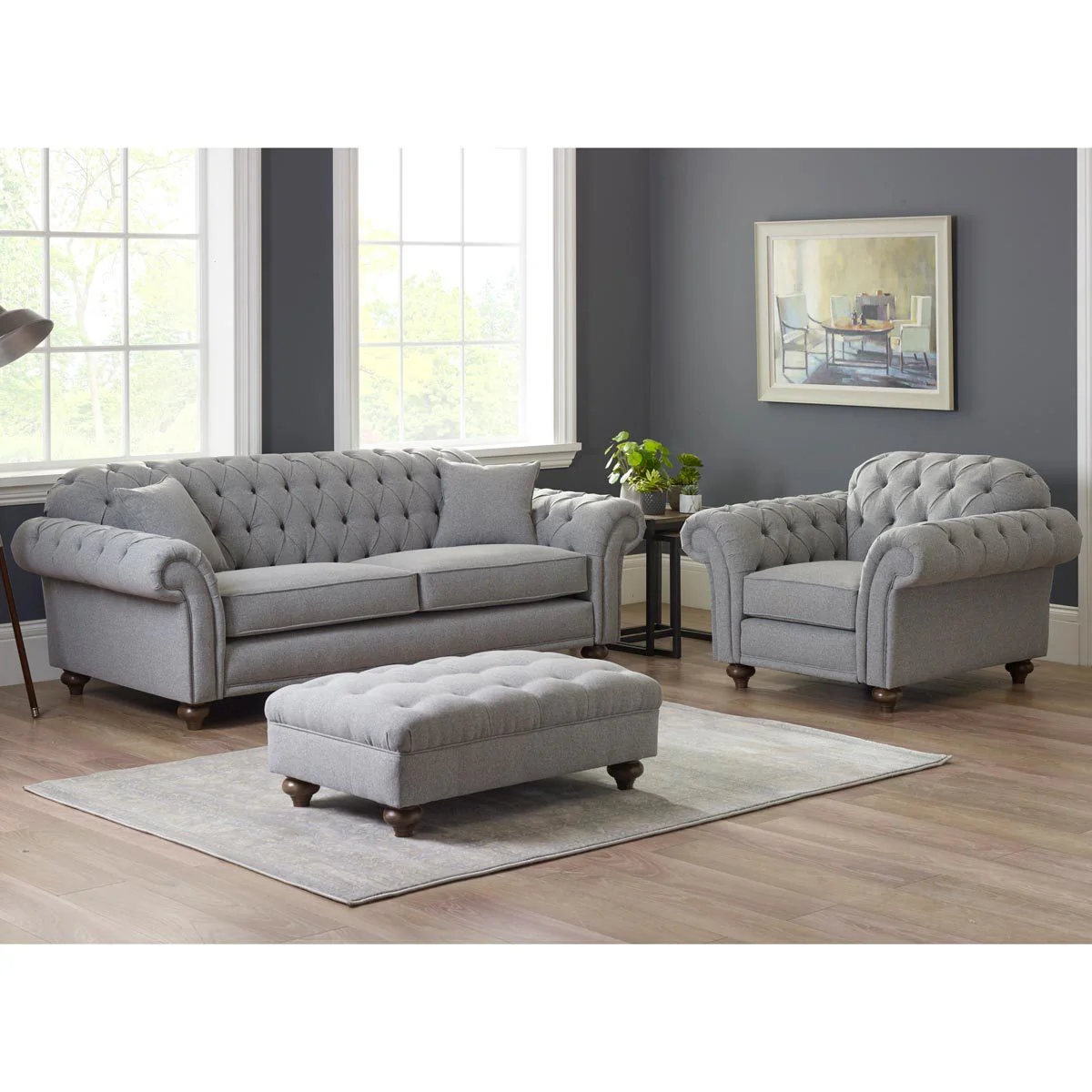 Bordeaux Buttoned Fabric Footstool, Mushroom - Image 6