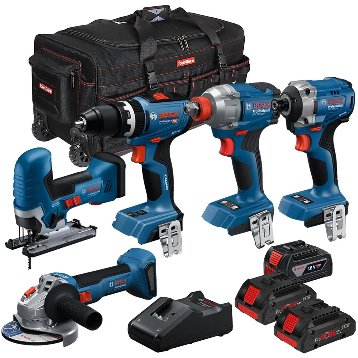 Bosch 18V 5 Piece Brushless Combo Tool Kit with 3 x Batteries & Charger T4TKIT-28131