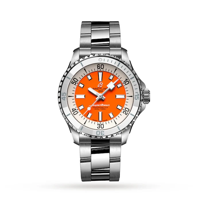 Breitling Automatic 36mm Men’s Watch with Orange Material Dial, Stainless Steel Case & Bracelet, 300m Water Resistant / A17377211O1A1