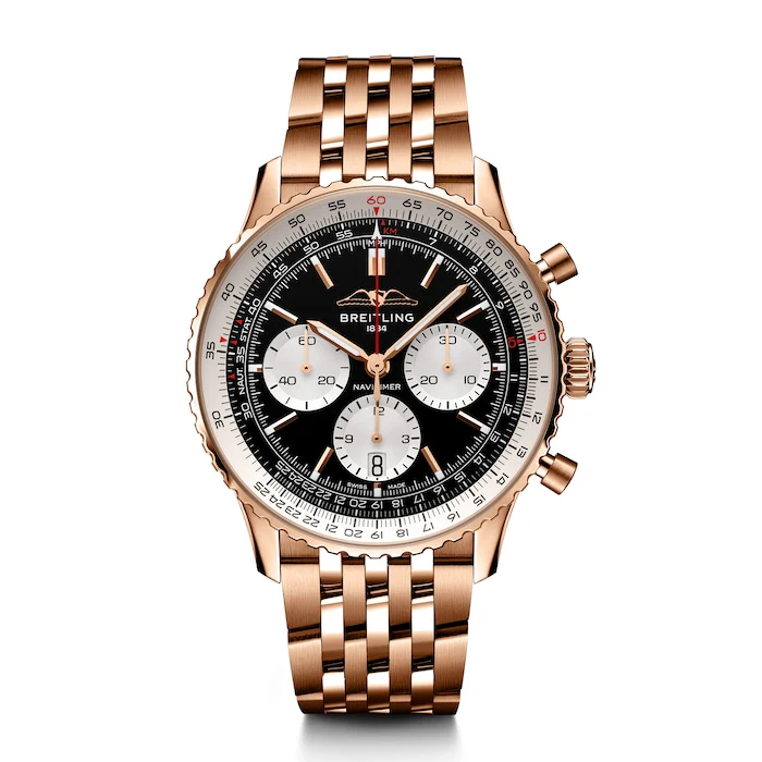 Breitling Automatic 43mm Men’s Watch with Black Material Dial, Gold Case, 30m Water Resistant / RB0138211B1R1