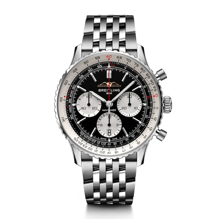 Breitling Automatic 43mm Men’s Watch with Black Material Dial, Stainless Steel Case & Bracelet, 30m Water Resistant / AB0138211B1A1