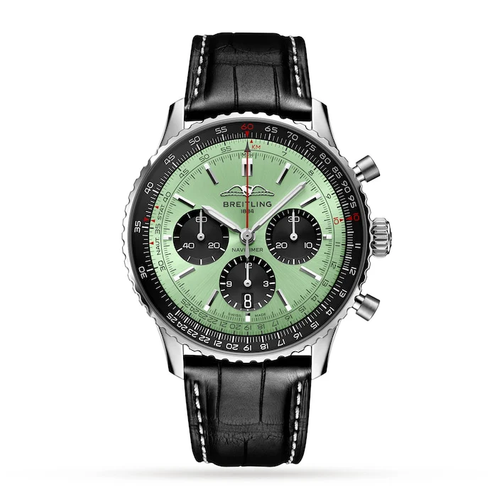Breitling Automatic 43mm Men’s Watch with Mint Material Dial, Stainless Steel Case, 30m Water Resistant / AB0138241L1P1