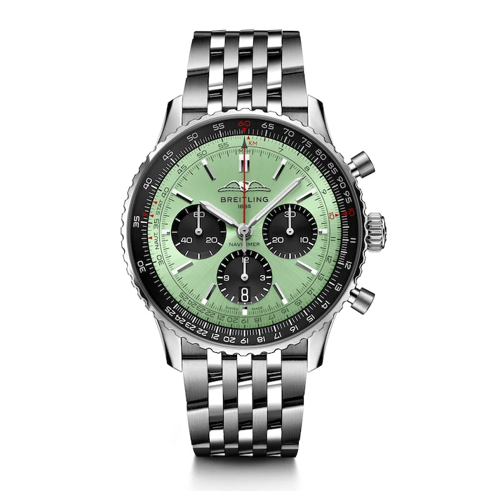 Breitling Automatic 43mm Men’s Watch with Mint Material Dial, Stainless Steel Case & Bracelet, 30m Water Resistant / AB0138241L1A1