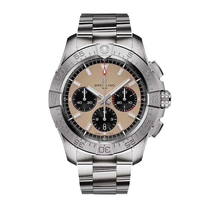 Breitling Automatic 44mm Men’s Watch with Beige Material Dial, Stainless Steel Case & Bracelet, 300m Water Resistant / AB0147101A1A1