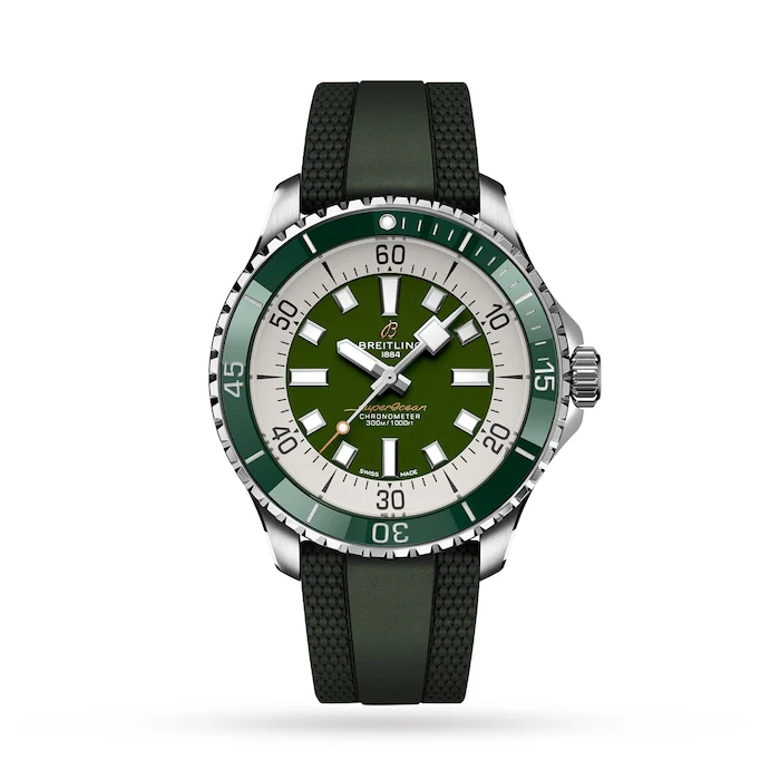 Breitling Automatic 44mm Men’s Watch with Green Material Dial, Stainless Steel Case, 000m Water Resistant / A17376A31L1S1