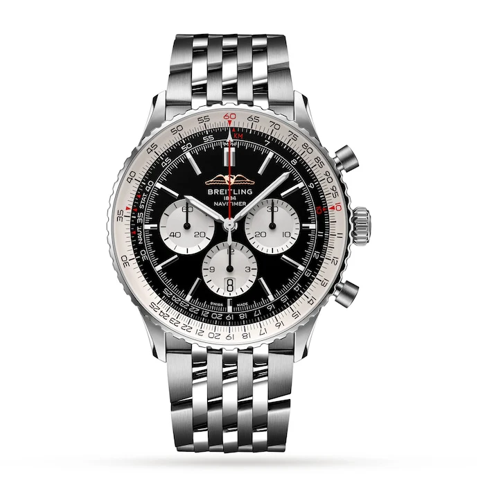 Breitling Automatic 46mm Men’s Watch with Black Material Dial, Stainless Steel Case & Bracelet, 30m Water Resistant / AB0137211B1A1