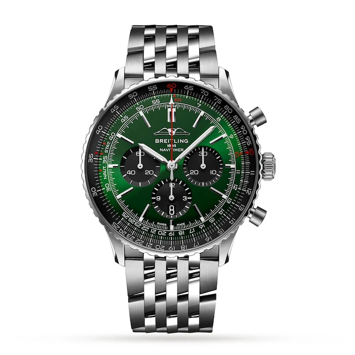 Breitling Automatic 46mm Men’s Watch with Green Material Dial, Stainless Steel Case & Bracelet, 300m Water Resistant / AB0137241L1A1