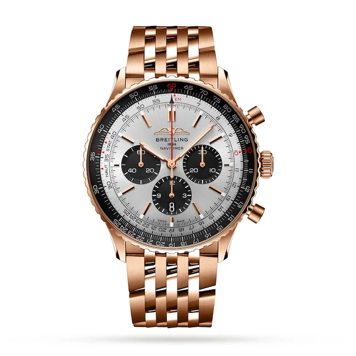 Breitling Automatic 46mm Men’s Watch with Silver Material Dial, Gold Case, 30m Water Resistant / RB0137241G1R1