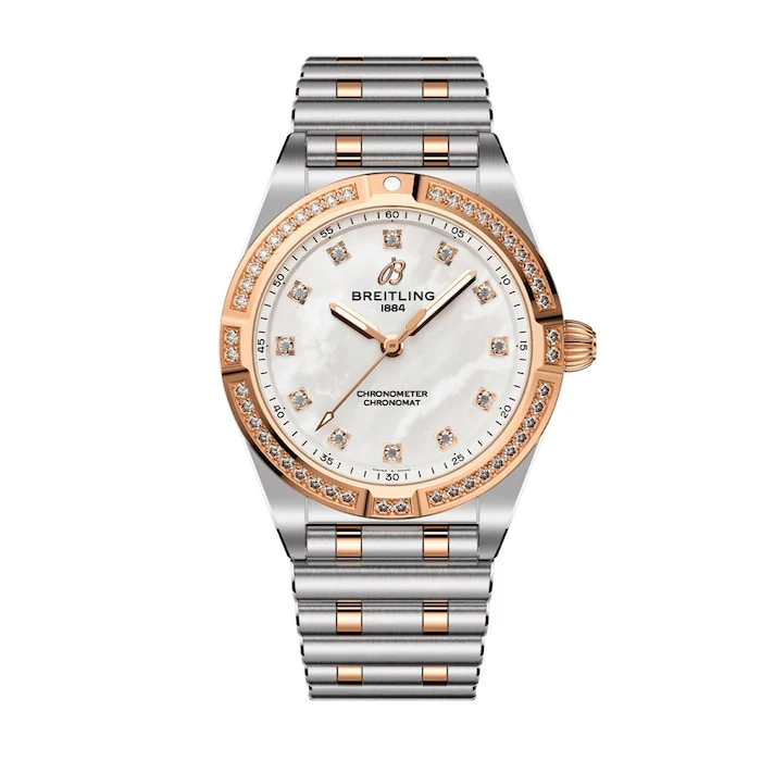 Breitling Chronomat Stainless Steel & 18k Red Gold 28mm Ladies Watch Mother Of Pearl U72310531A1U1