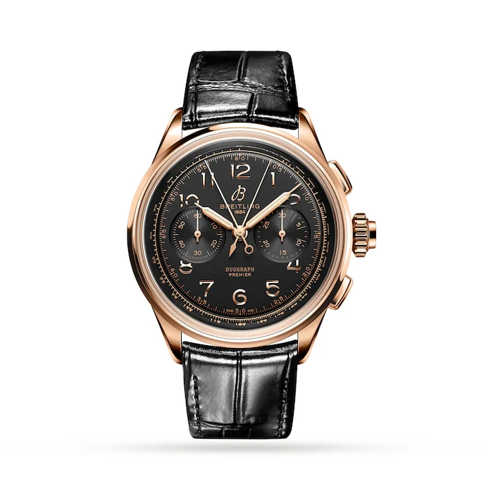 Breitling Elegance 42mm Men’s Watch with Black Material Dial, Gold Case, 100m Water Resistant / RB1510251B1P1