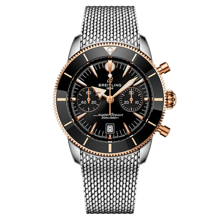 Breitling Heritage Automatic 42mm Men’s Watch with Black Material Dial, Stainless Steel Case & Bracelet, 200m Water Resistant / UB0156H11B1A1