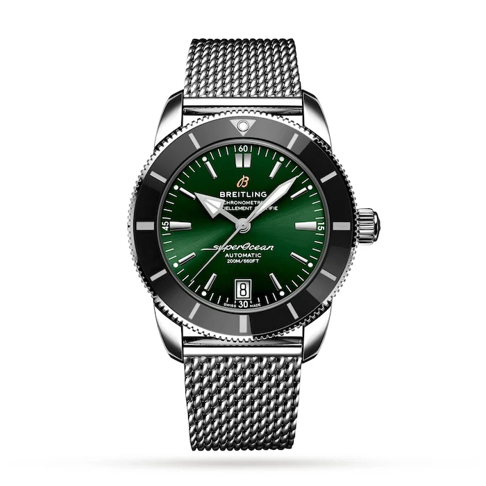 Breitling Heritage Automatic 42mm Men’s Watch with Green Material Dial, Stainless Steel Case & Bracelet, 200m Water Resistant / AB2010121L1A1