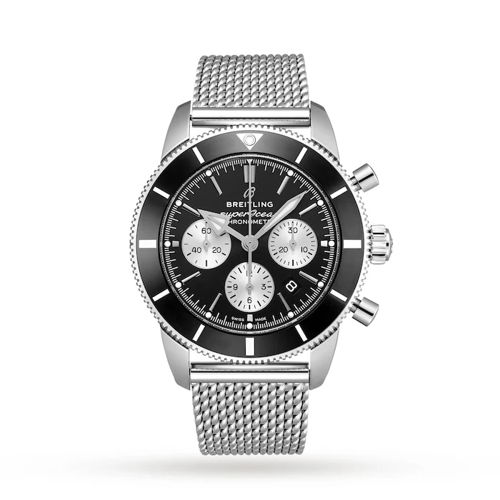 Breitling Heritage Automatic 44mm Men’s Watch with Black Material Dial, Stainless Steel Case & Bracelet, 200m Water Resistant / AB0162121B1A1
