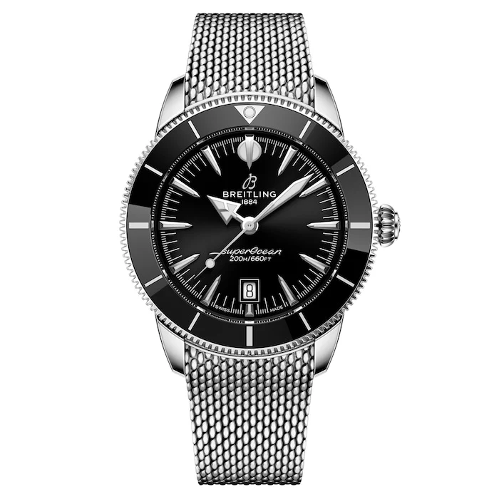 Breitling Heritage Automatic 44mm Men’s Watch with Black Material Dial, Stainless Steel Case & Bracelet, 200m Water Resistant / AB3112241B1A1
