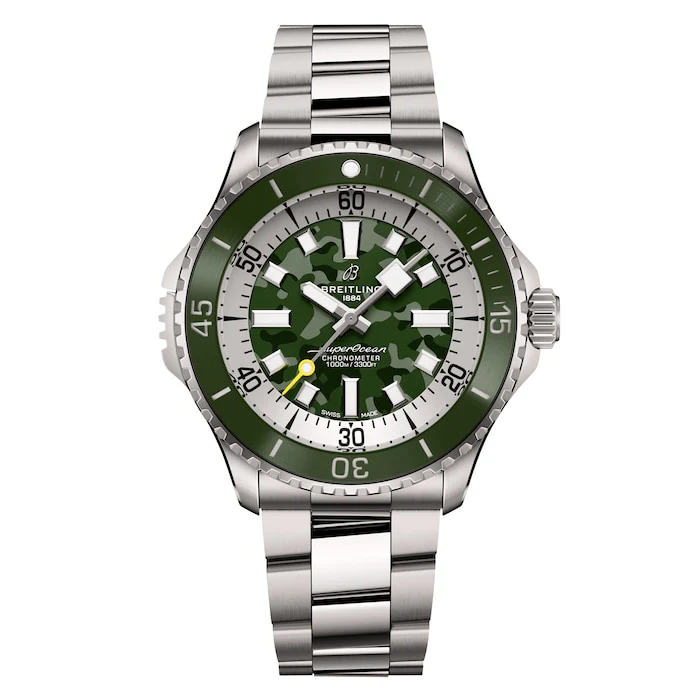 Breitling Heritage Automatic 46mm Men’s Watch with Green Material Dial, Stainless Steel Case & Bracelet, 000m Water Resistant / E10379D31L1E1