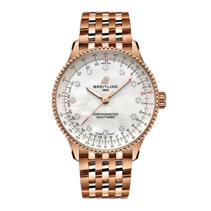Breitling Navitimer 36mm Ladies Watch White Mother Of Pearl 18k Red Gold Luxury Watch  R17327211A1R1