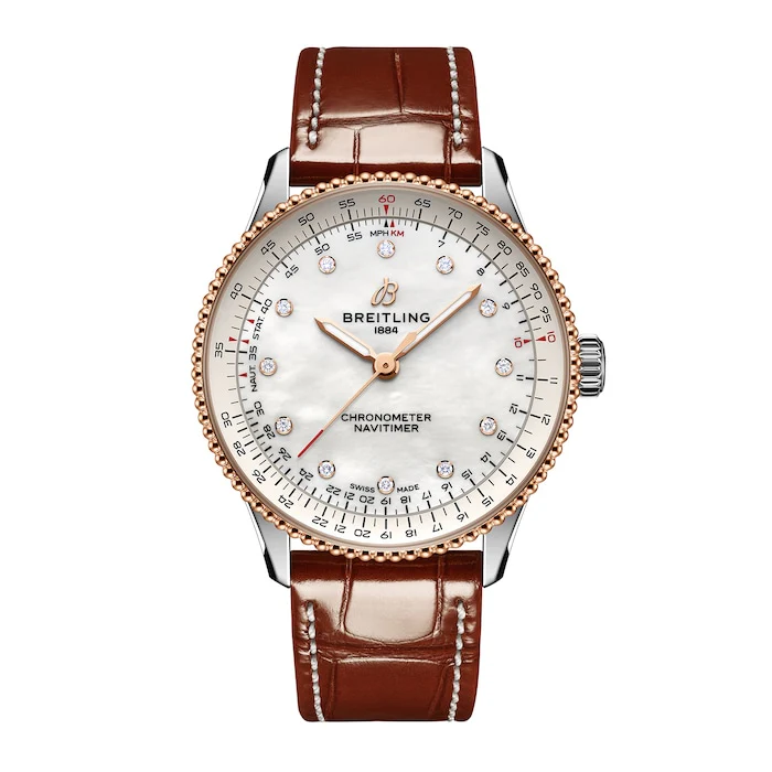 Breitling Navitimer 36mm Ladies Watch White Mother Of Pearl Alligator Luxury Watch Swiss Made  U17327211A1P1