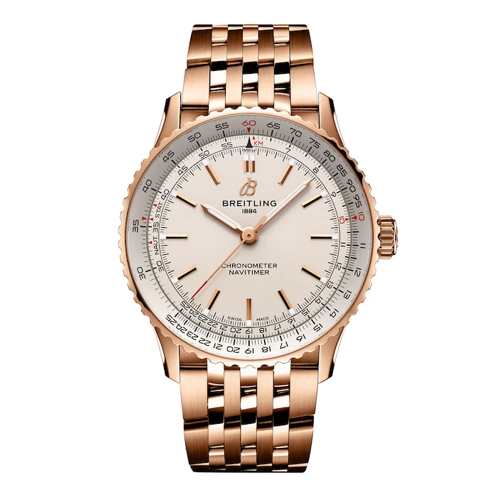 Breitling Navitimer Automatic 41mm Mens Watch Silver 18k Red Gold Luxury Watch Swiss Made Automatic Movement Sapphire Crystal Premium Case R17329F41G1R1