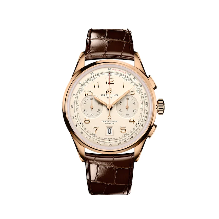 Breitling Premier Automatic 42mm Men’s Watch with Cream Material Dial, Gold Case, 100m Water Resistant / RB0145371G1P1