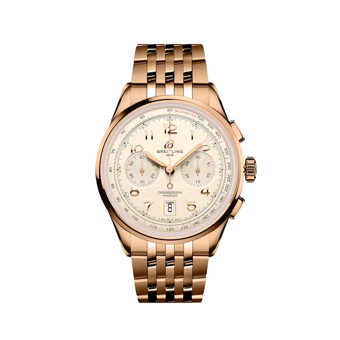 Breitling Premier Automatic 42mm Men’s Watch with Cream Material Dial, Stainless Steel Case, 100m Water Resistant / RB0145371G1R1