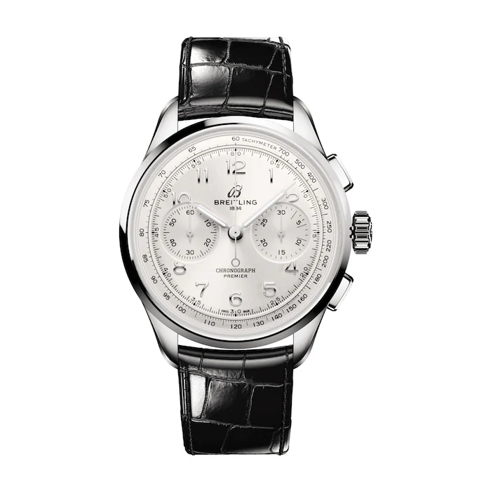Breitling Premier Manual Wind 40mm Men’s Watch with Silver Material Dial, Stainless Steel Case, 100m Water Resistant / AB0930371G1P1