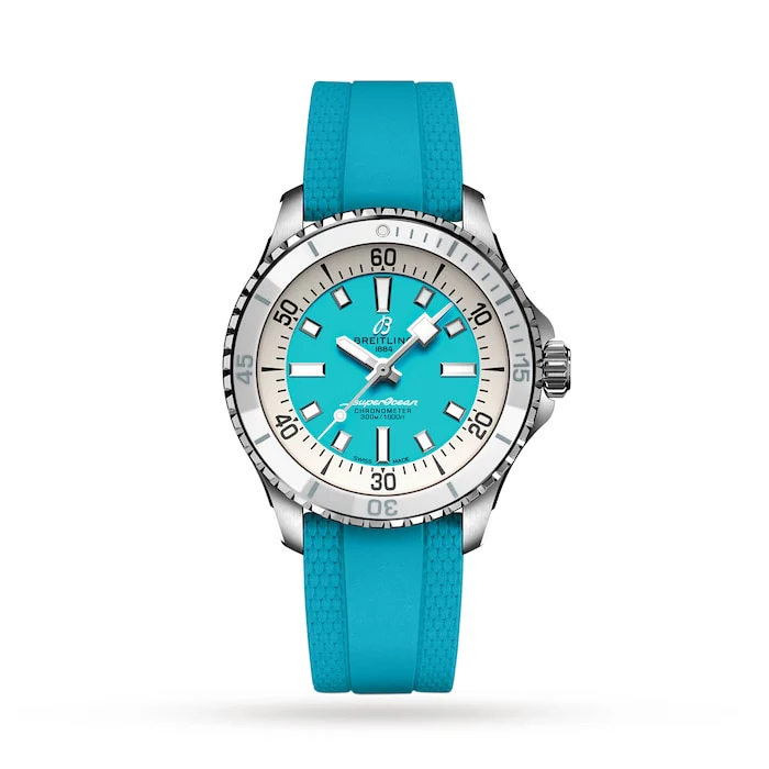 Breitling Superocean Automatic 36 Stainless Steel Turquoise Rubber Watch Luxury Watch A17377211C1S1