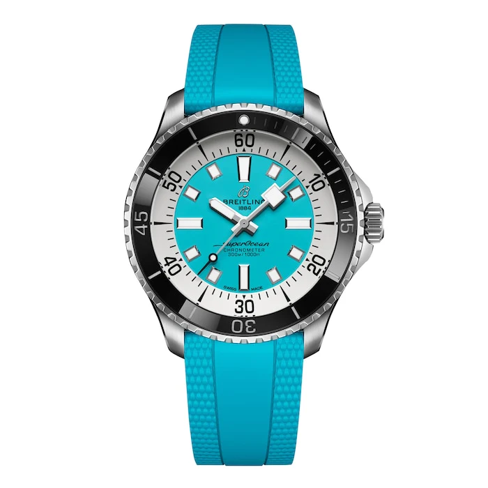 Breitling Superocean Automatic 44mm Mens Luxury Watch Turquoise Rubber A17376211L2S2